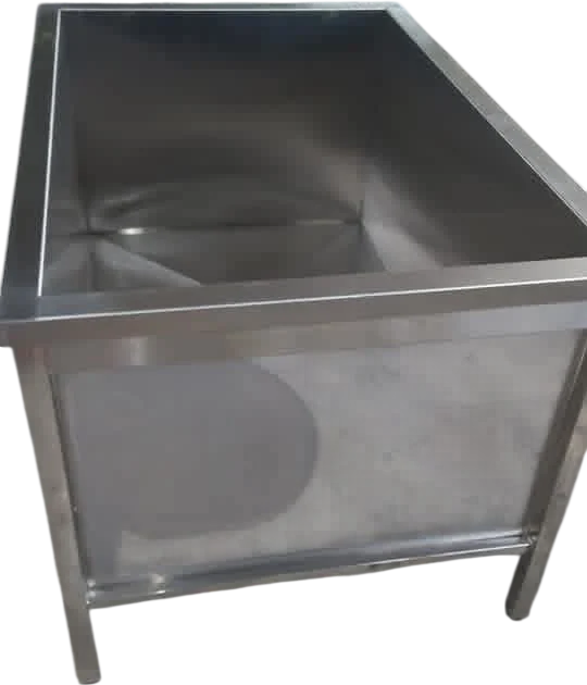 Layaan stainless steel deep bowl sink with one deep tub, a flat rim all round and an open leg frame