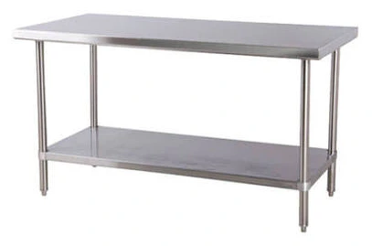 Layaan open type stainless steel work table with a flat top and a full-length solid undershelf