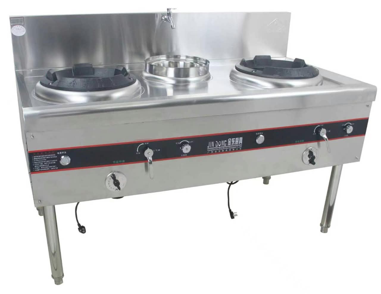 Layaan LK-TE-1500 two-burner stainless steel gas wok range, three-quarter view