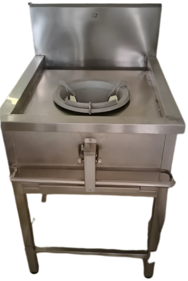 Layaan single wok burner on an open stand, with a cast wok support and a three-sided stainless upstand